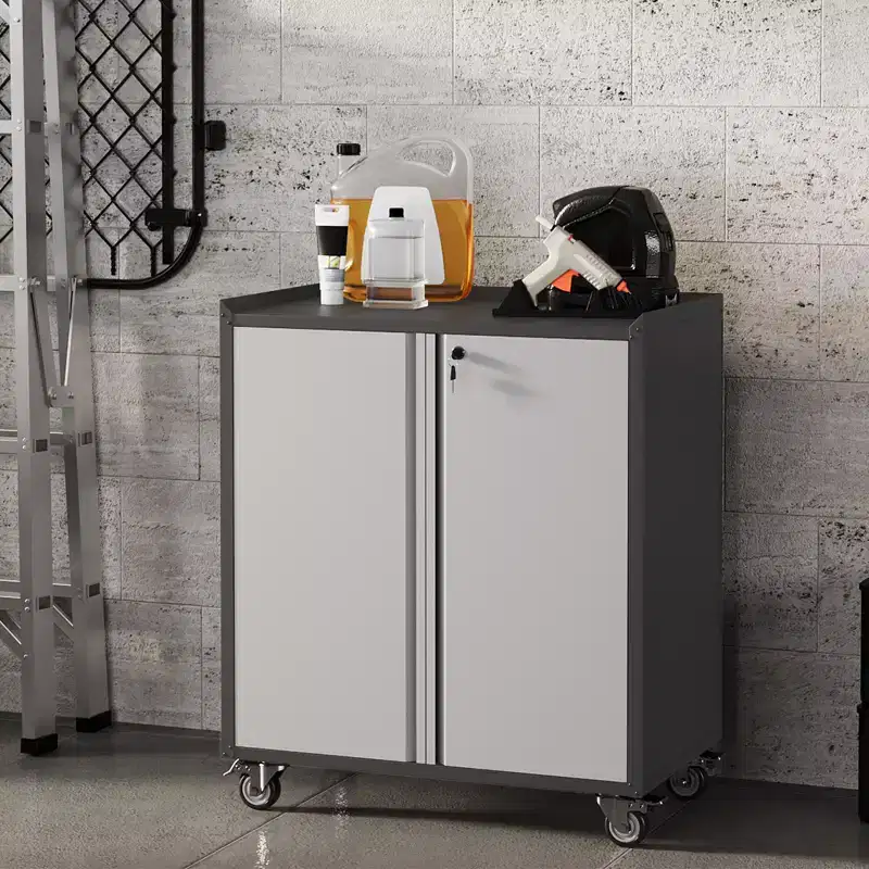 Garage Storage Cabinet with Wheels, 35.43 Locking Steel Rolling Tools Chest, Metal Storage Cabinet with 1 Shelves, Light Gray & Dark Gray