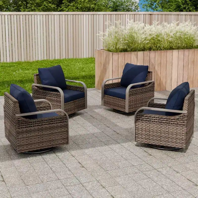 EAGLE PEAK Wicker Outdoor Rocking Chair, Swivel Rocker, Rattan Patio Furniture, 4 Chairs