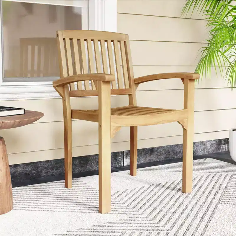 Costway 1/2/4 PCS Outdoor Patio Chair Teak Wood Armchair with Slatted Seat & Curved Seat
