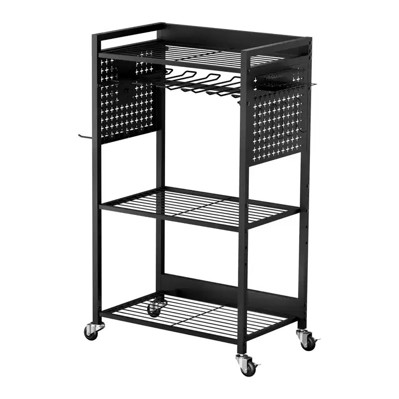 4-Tier Rolling Tool Organizer Cart – Steel, 150 lb Capacity, Drill Holder, Black