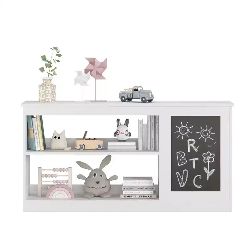 MAYEERTY 3-in-1 Kids Bookshelf & Toy Storage Cabinet with Chalkboard, Organizer for Playroom Bedroom Classroom, White