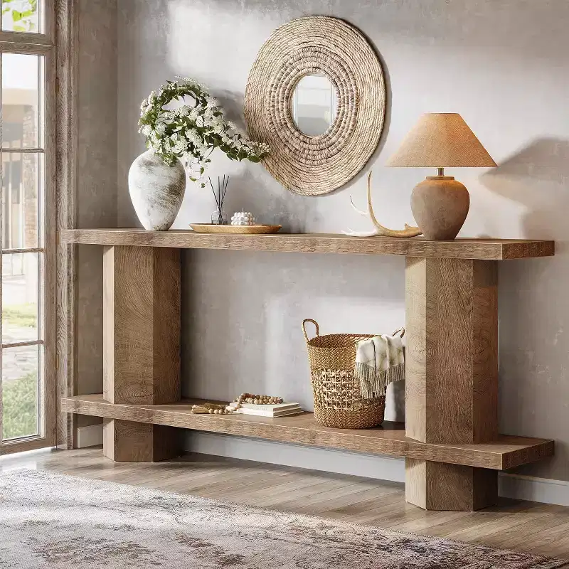 Lantine 71-Inch Long Console Table for Entryway, Wooden Sofa Table Behind Couch, for Living Room, Hallway, Foyer, Burlywood