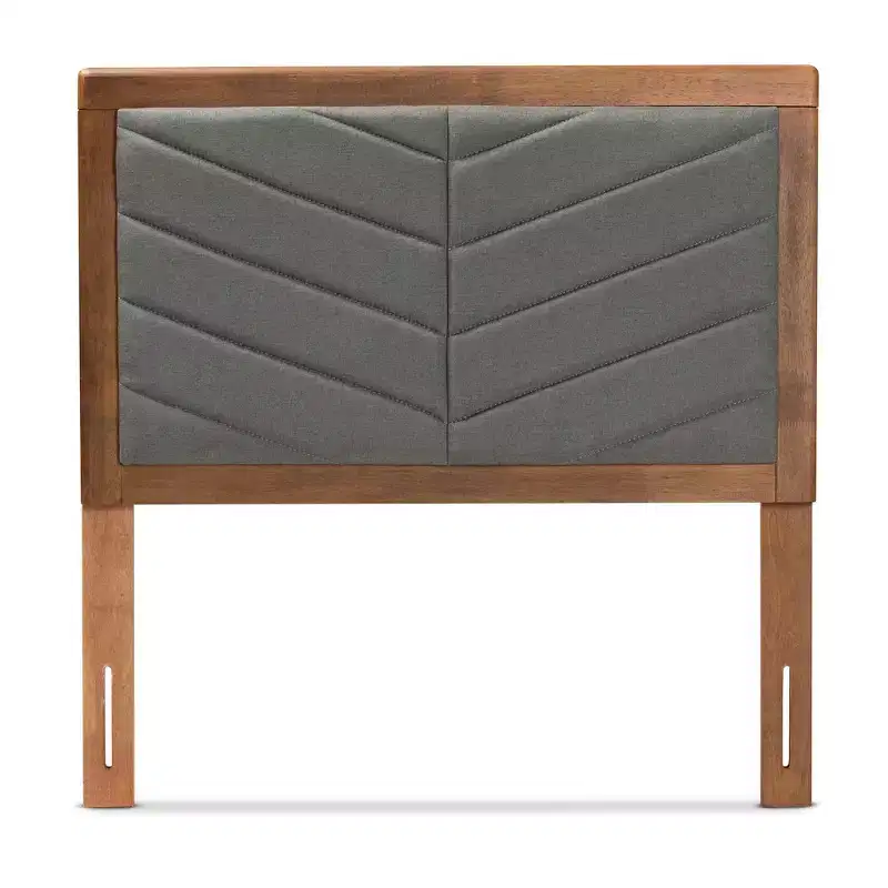 Twin Fabric Upholstered Wood Headboard Dark Gray/Walnut Brown - Chevron Tufted, Adjustable Height