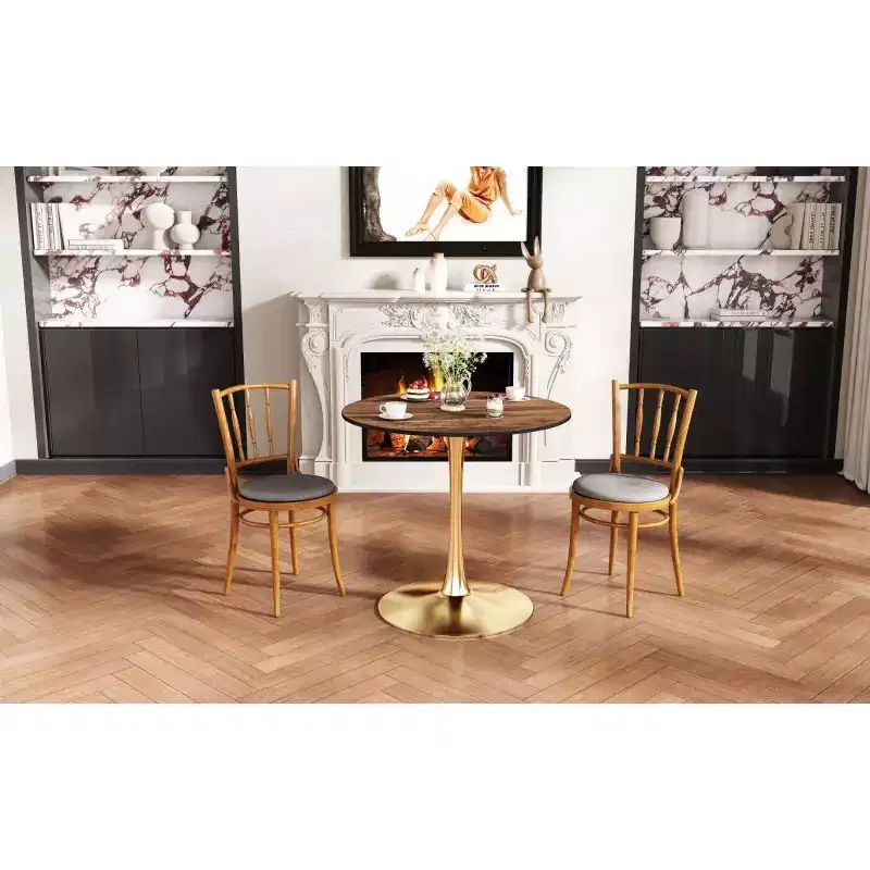 Okak 31.5 Round Dining Table Dining Room Table with Metal Tulip Base for Dining Room, Gold
