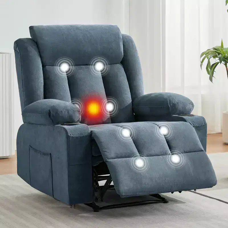 Oversized Classic Manual Recliner Chair with Vibration Massage, Heat, Comfy Overstuffed Deep Seat Sofa with Side Pockets, Front Pockets, Cup Holder
