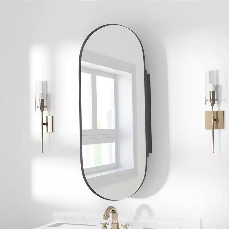 PexFix 32 x 16 Oval Bathroom Cabinet with Mirror Stainless Steel Frame and 2 Adjustable Shelves Wall Medicine Cabinets Mirrors Recessed Gold