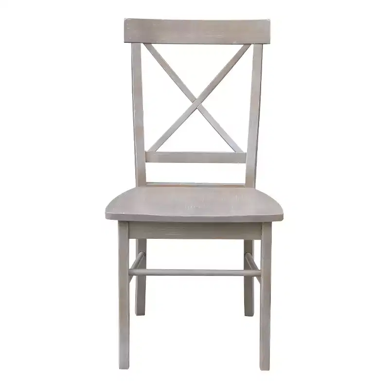 Set of 2 X Back Chairs with Solid Wood Seat Washed Gray/Taupe - International Concepts