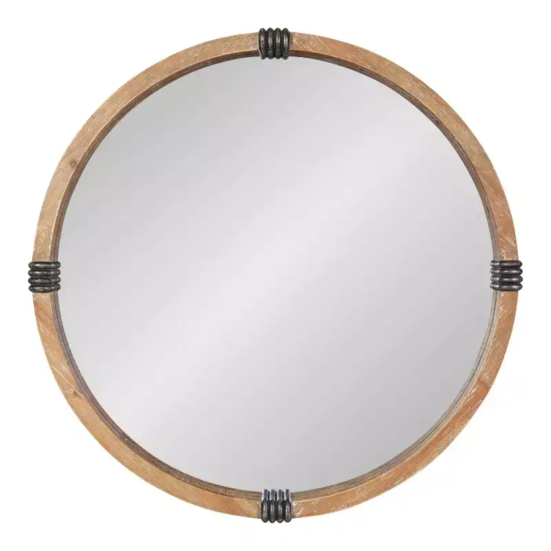 Kate and Laurel Stockport Framed Round Mirror, 28 Diameter, Natural