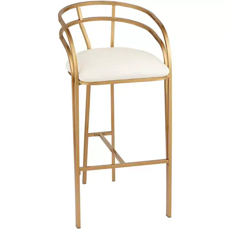 55 Downing Street Tanner Gold Metal Bar Stool 30 High Modern White Upholstered Fabric Cushion with Low Backrest Footrest for Kitchen Counter Height