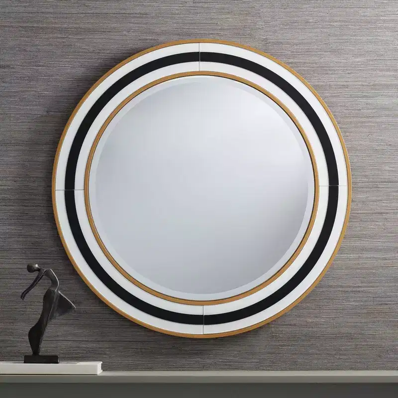 Cape Cod Round Vanity Wall Mirror Modern Beveled Glass Black White Gold Frame 31 1/2 Wide for Bathroom Home