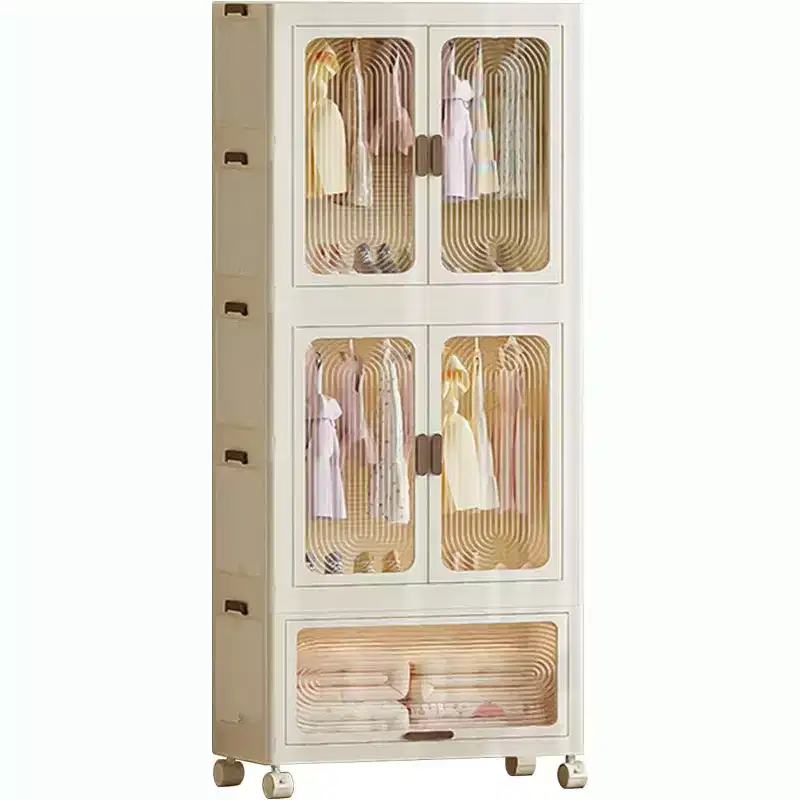 Acekool Collapsible Closet Organizer with Wheels, Portable Wardrobe with Magnetic Doors, Large Capacity Storage Cabinet for Bedroom