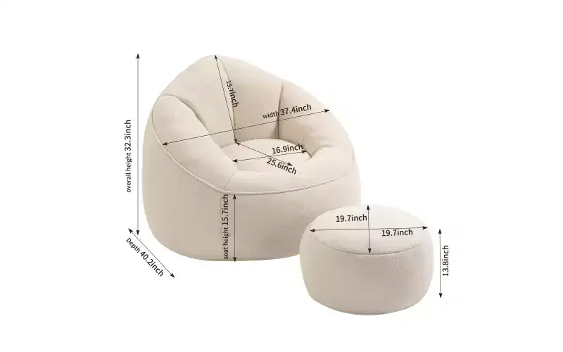 Bean Bag Sofa Chair with Padded Foam Padding Compressed With Footrest