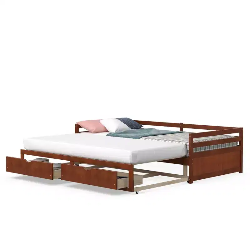 Costway Twin to King Daybed with 2 Drawers Wooden Sofa Bed for Bedroom Living Room White/Cherry