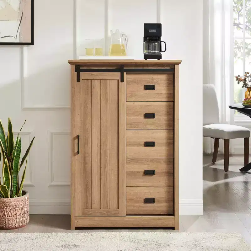 AndMakers 47.64 in. H Accent Cabinet with 5 Drawers and 4 Shelves
