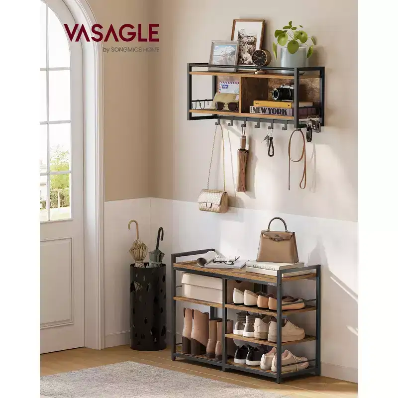 Coat Rack Freestanding, Coat Hanger Stand, Hall Tree with 2 Shelves, for Clothes, Hat, Bag, Industrial Style