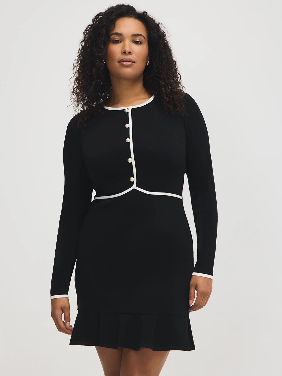 Contrast Trim Mini Sweater Dress