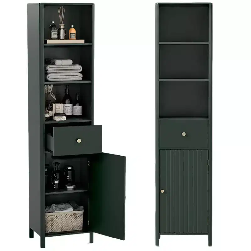 Costway 67 Tall Bathroom Cabinet with 3 Open Shelves, 1 Drawer, Adjustable Interior Shelf White/Off-white/Black/Green/Gray