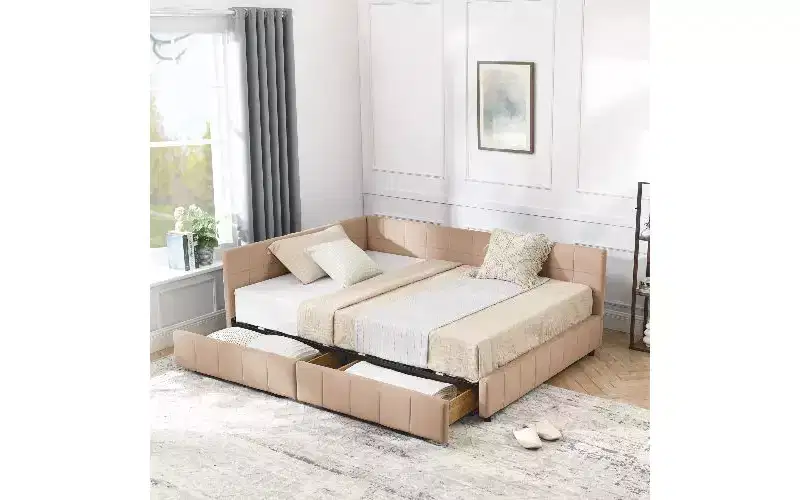 TUYOHW Mid-Century Velvet Upholstered Daybed Sofa Bed Frame with 2 Drawers, Eucalyptus Wood Storage Bed Frame Full Size for Bedroom & Living Room