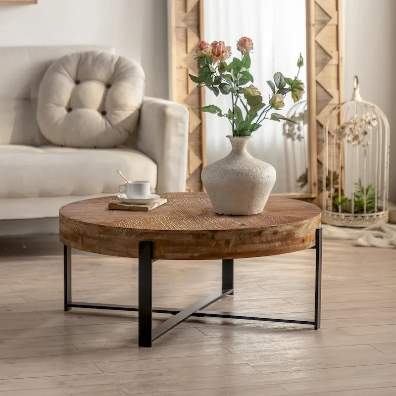 Round Coffee Table with Metal Frame