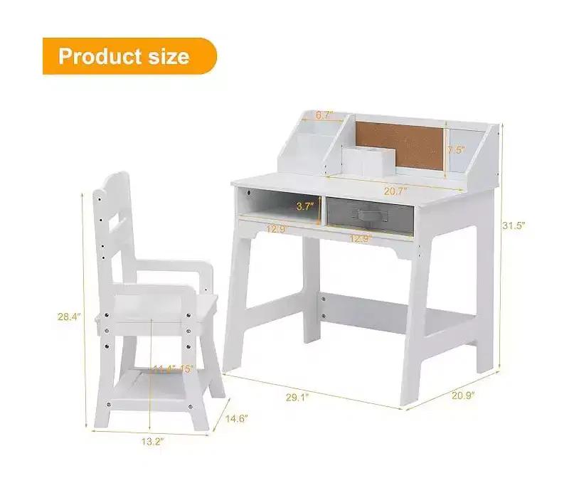 Kids Desk and Chair Set, Wooden Study Table with Storage Bins, Bookshelf, Bulletin Board, and Pen Holder, Writing Table for Boys and Girls