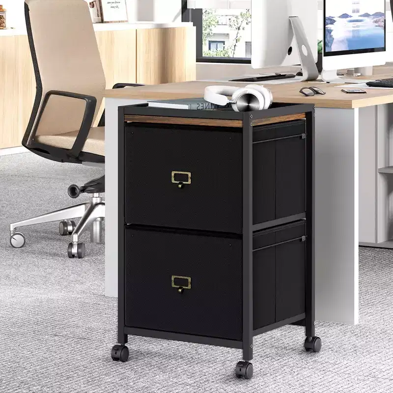 File Cabinet, Mobile Filing Cabinet Fits Letter Size or A4, Fabric File Cabinet on Wheels, Small Under Desk Storage Cabinet, Black