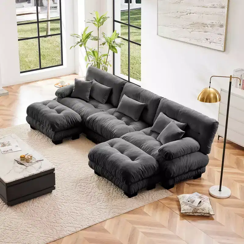 MAYEERTY Luxury Modular Sectional Sofa with U Shaped Cloud Couch with 2 Ottomans for Living Room Gray