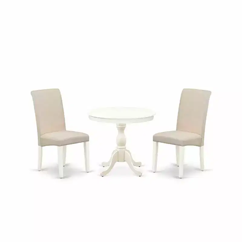 HomeStock 3-Piece Linen White Finish Solid Wood Top - Dining Room Set with High Back - Seats 4
