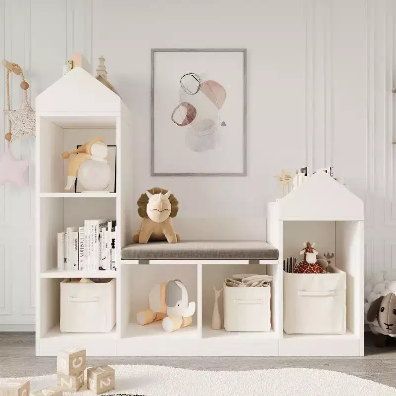 MDF Kids Bookcase and Toy Storage Organizer with Seat