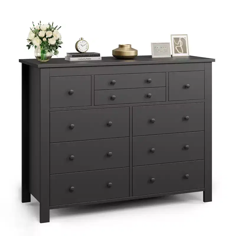47 Wooden Wide Chest of Drawers for Bedroom, Long Dresser TV Stand for Nursery, Living Room, Hallway