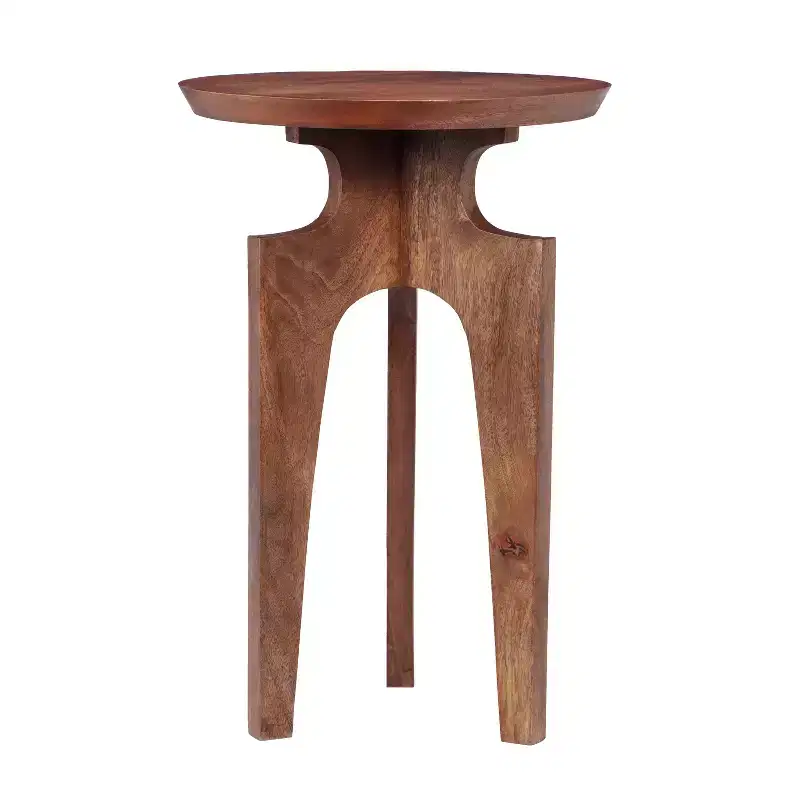 3-Legged Mango Wood Round End Table, Walnut