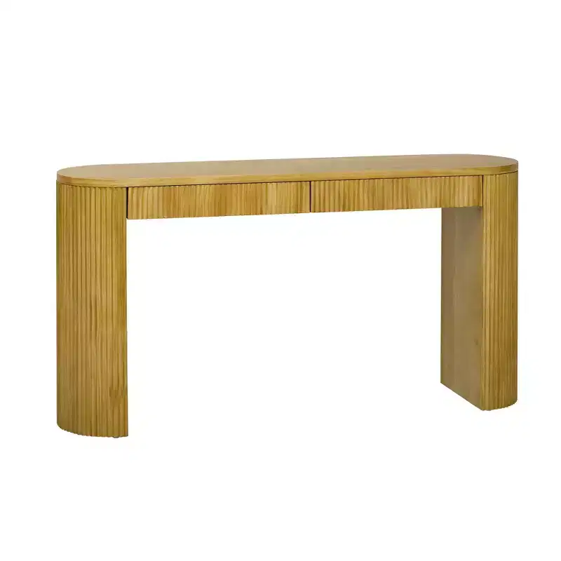 Modern Ribbed Console Table with 2 Drawers Stylish Entryway or Vanity Table