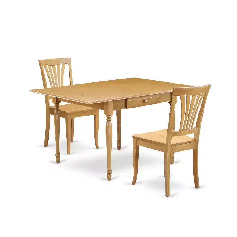 HomeStock 3-Piece Natural Brown Oak Finish Solid Wood Top With Dropleaf Dining Table Set for Small Spaces