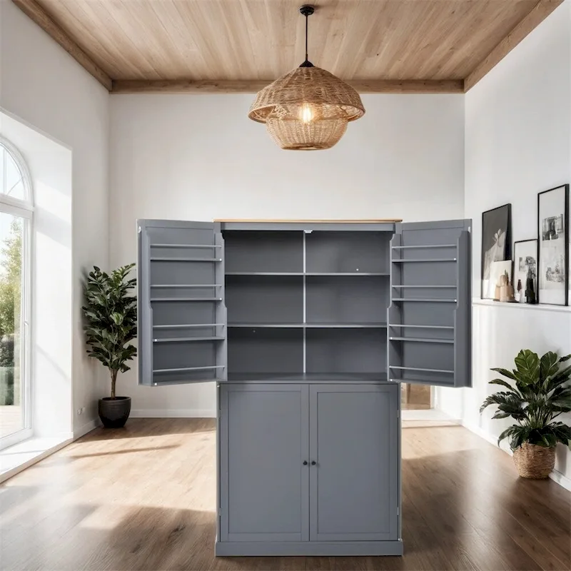 Freestanding Kitchen Pantry w/ Drawer, Adjustable Shelves,Door Shelves