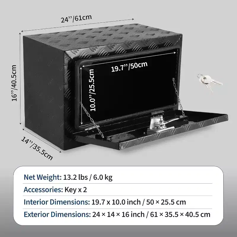 Underbody Truck Tool Box, Aluminum Diamond Plate Lockable Storage Box, Waterproof T-Handle Latch
