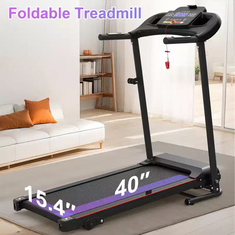 2.5HP Foldable Electric Treadmill with Incline, 12KM/H Speed, Heart Rate Sensor, Bluetooth Music, Cup Holder for Home Gym Fitness