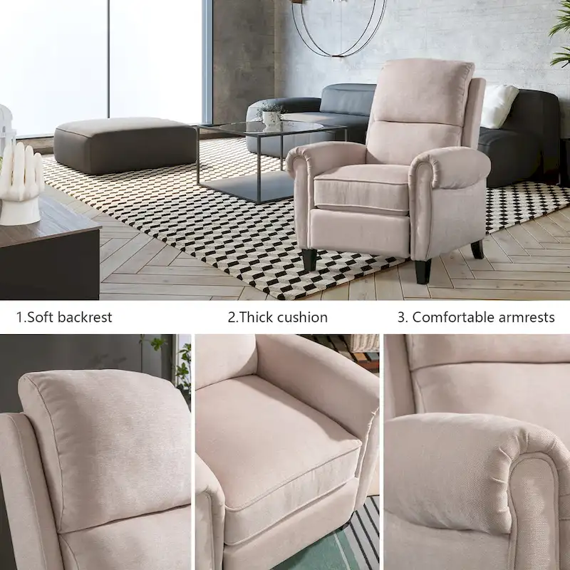 Chenille Upholstered Push Back Recliner with Solid Footrest