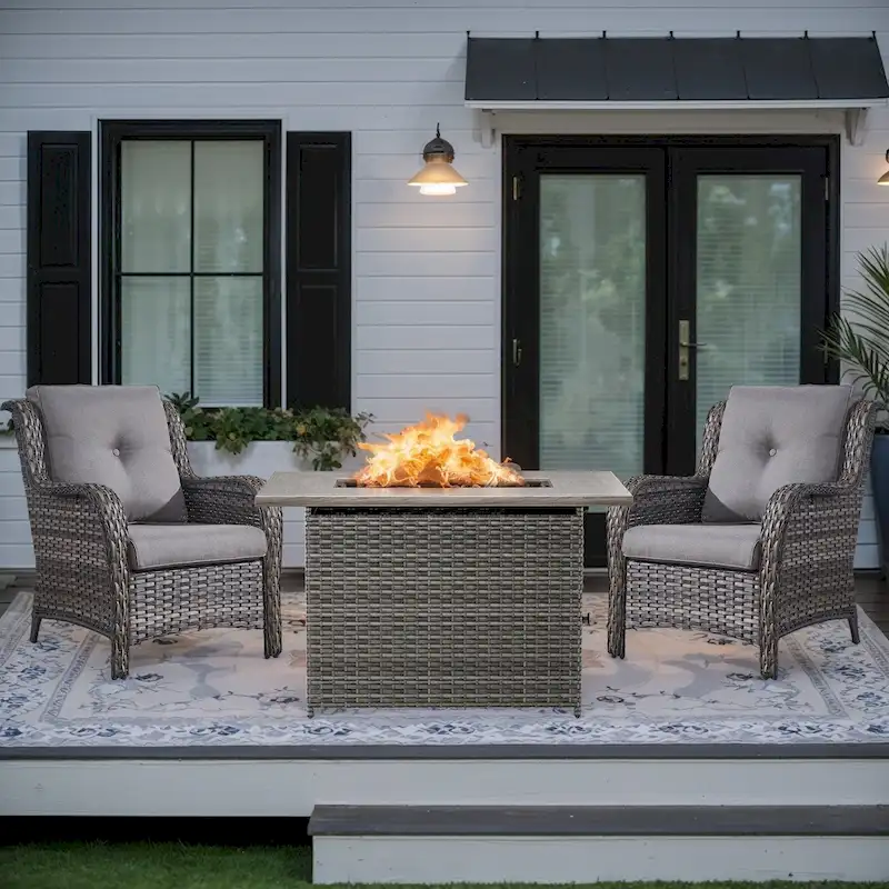 Outdoor Chairs Fire Pit Table Set of 3 - Grey