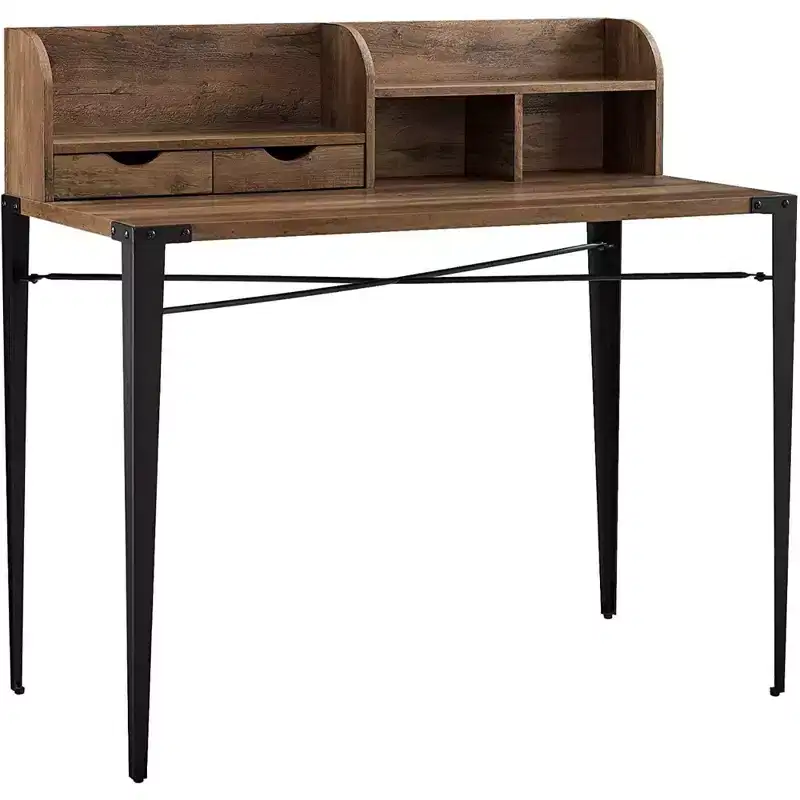 Furniture Company Industrial Secretary Desk with Hutch, Walnut, 42in