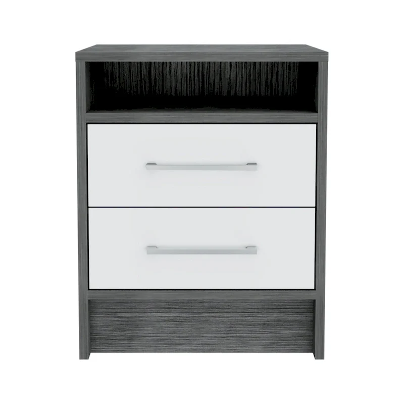 TUHOME Eter 2-Drawer Nightstand End Table with Metal Handles and Open Shelf