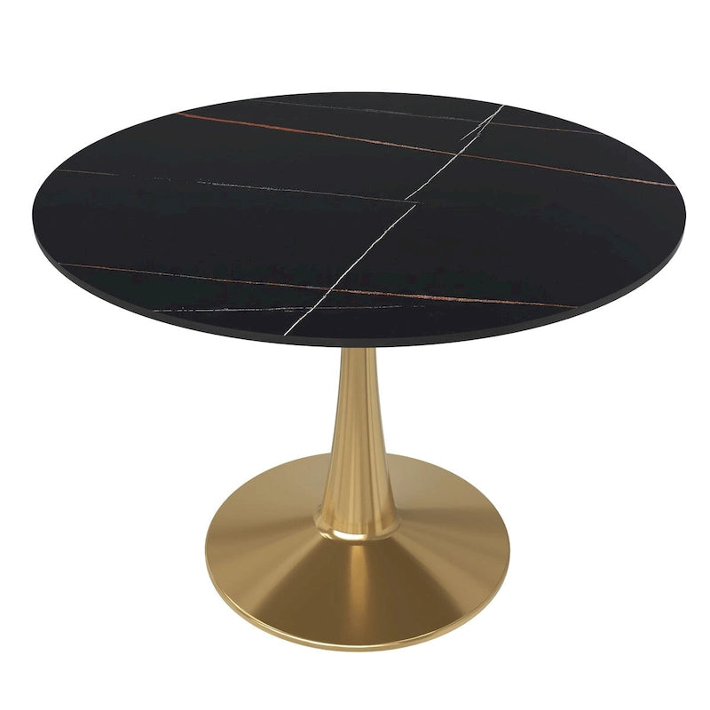 Round Dining Table 40 Sintered Stone Tabletop in Gold Steel