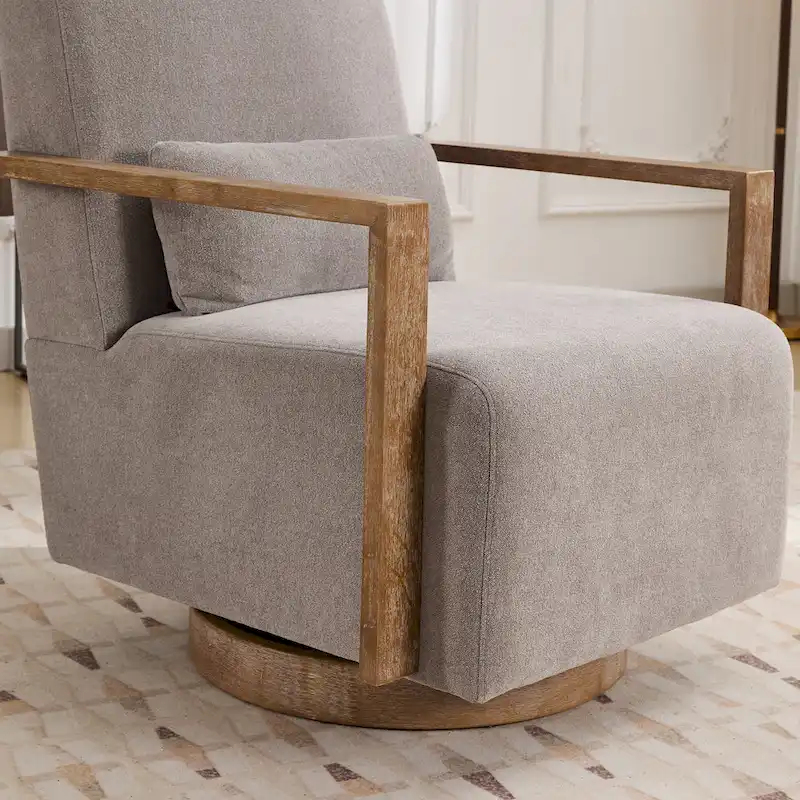 Mid-Century Boucle Upholstered Swivel Armchair With Pillow