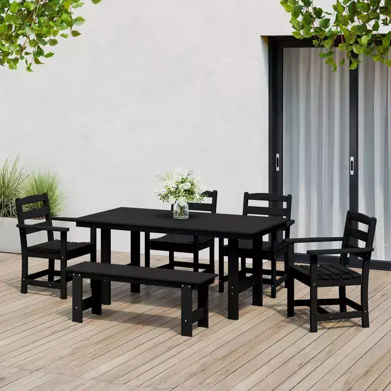 WestinTrends Ashore 6-Piece Outdoor HDPE Patio Dining Table Set with Bench