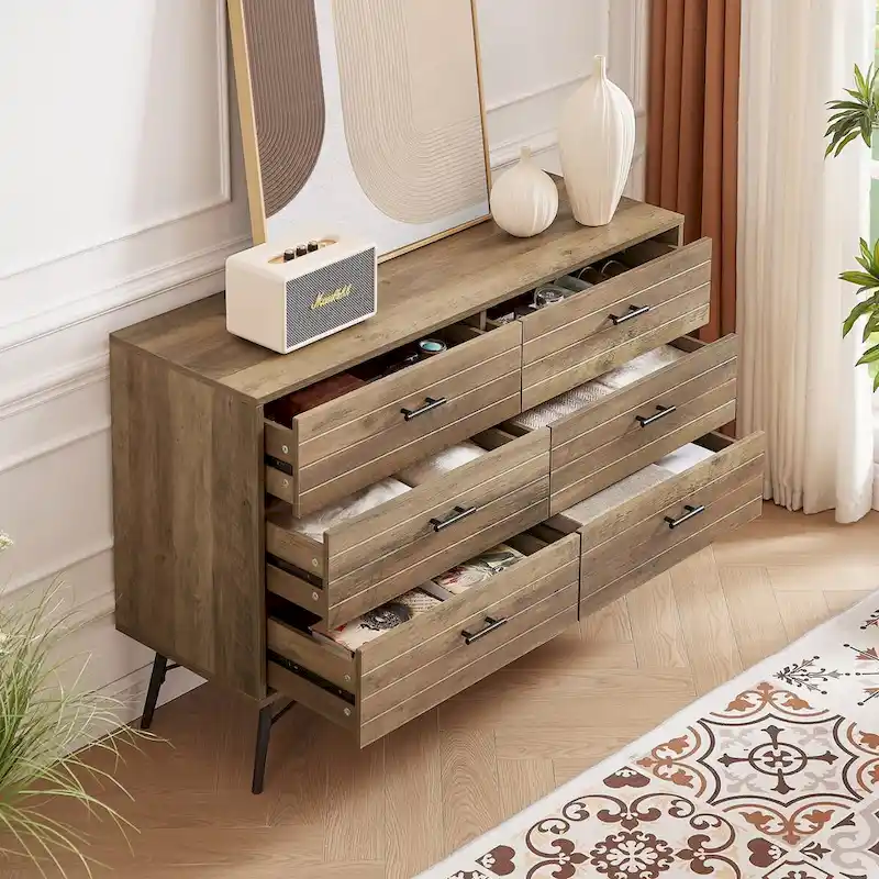 47.2W Modern Bedroom with Deep 6 Drawers - N/A