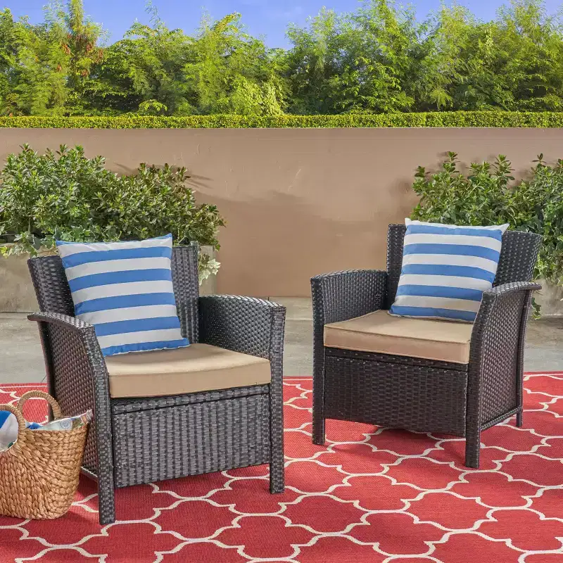 GDFStudio Raina Outdoor Wicker Club Chairs with Cushion (Set of 2)
