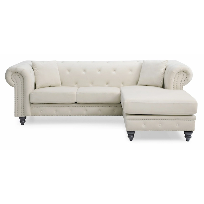 Nola 98 in. 3-Seater Velvet Sofa with 2-Throw Pillow - 98L x 37W x 31H