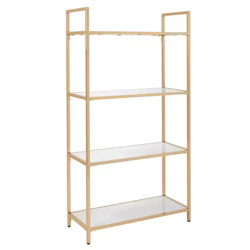 OSP Home Furnishings 60" Alios Bookshelf White/Gold: Chic, 4-Shelf Metal Frame, Laminate Surface, Modern Office Furniture