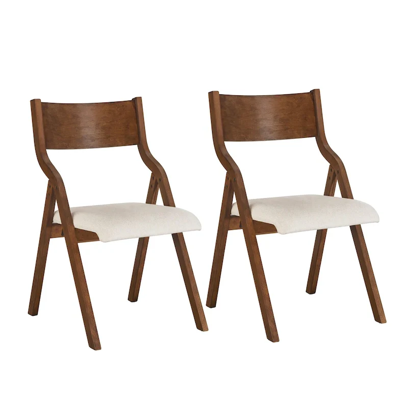 2-Piece Upholstered Folding Dining Chair, Space Saving Wood Chairs - 2-Pack