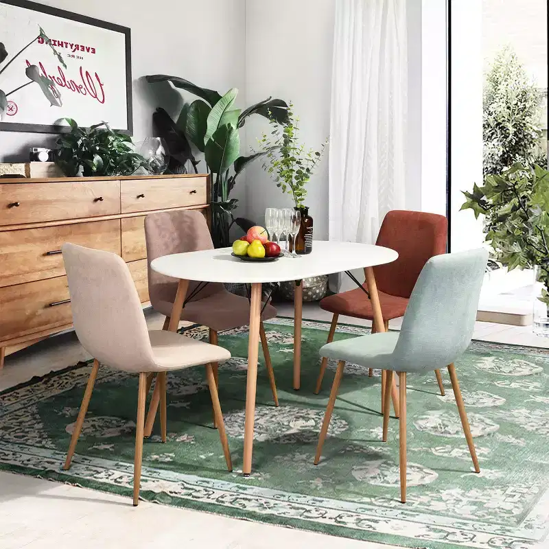 FurnitureR Modern 47.2 Inch Oval Dining Table for 4-6 People, Functional White Table with Wooden Legs for Home Office Kitchen Dining Room Patio