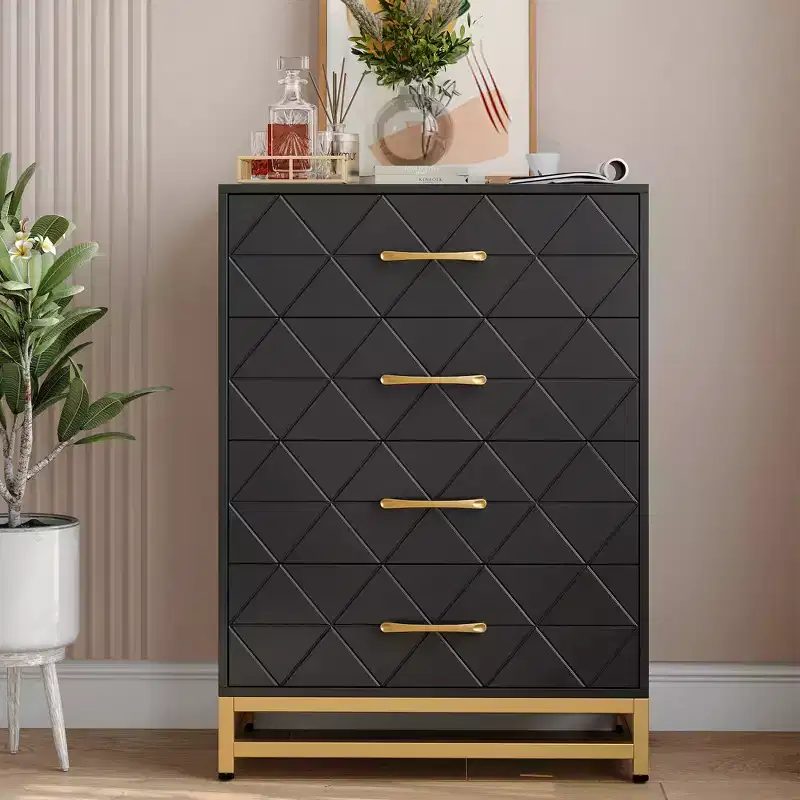 Dresser for Bedroom with 4 Drawer, Modern Dressers Chest of Drawers, with Wide Drawers and Metal Handles, Wood Dressers, Black