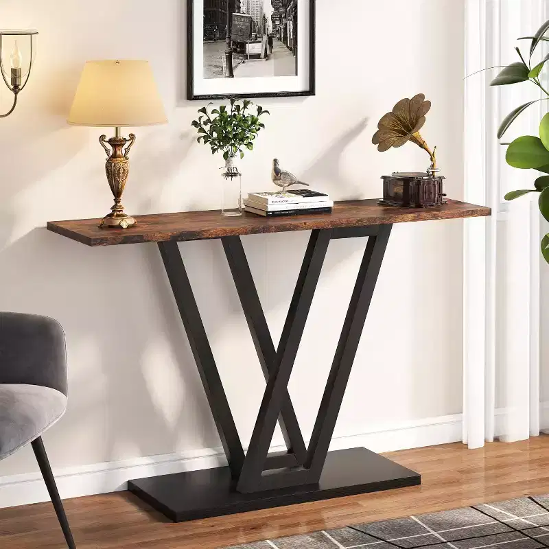 Lantine 43-Inch Console Table, Industrial Hallway Table for Entryway, Narrow Sofa Table for Living Room, Rustic Brown, Easy Assembly
